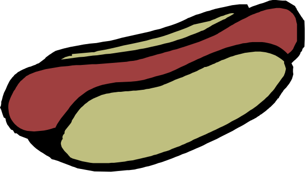 The image shows a stylized hot dog with mustard on top inside an oval frame against a black background.