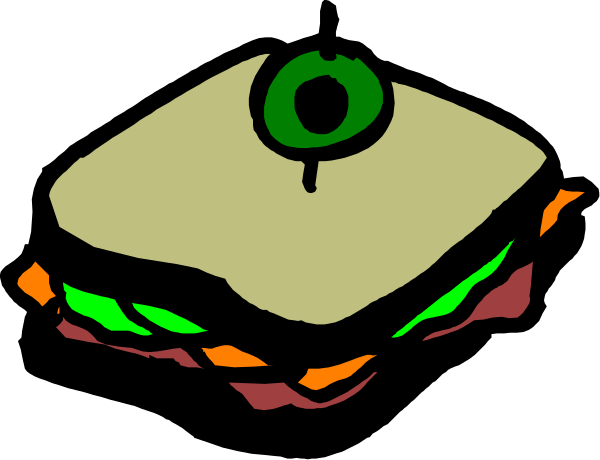 The image shows a cartoon of an eye with lashes peeking out from behind what appears to be a sandwich cut in half by its center line.