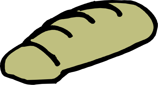 The black and white illustration shows a loaf of bread with two slices missing on top right corner against gray background.