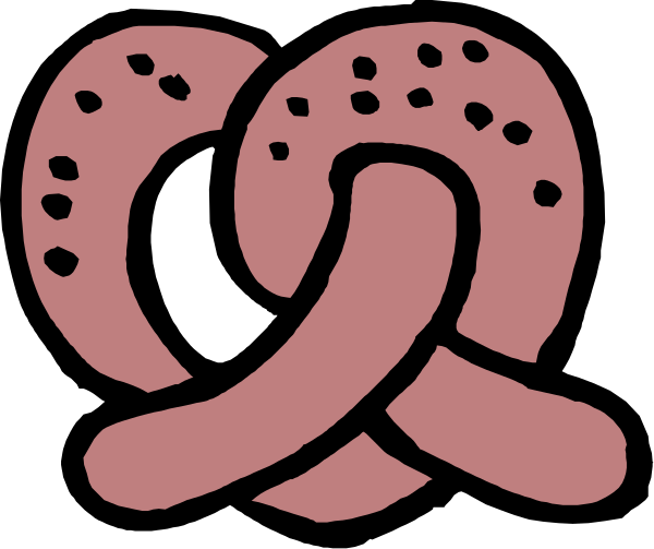 The image shows a black and white illustration of two intertwined bagels with sprinkles on top against a dark background.