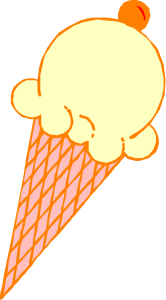 The image shows a cartoon of an ice cream cone with two scoops on top against a black background.