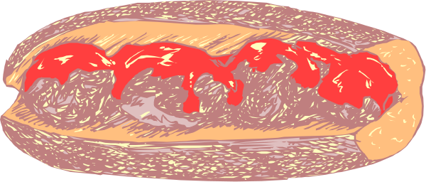 The image shows a hot dog with ketchup on top placed against an unidentified background.
