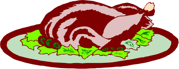 The image shows a cartoon of two turkeys on top of each other with vegetables around them inside what appears to be an oven tray in front of it is another plate containing more food items including broccoli, carrots and lettuce.
