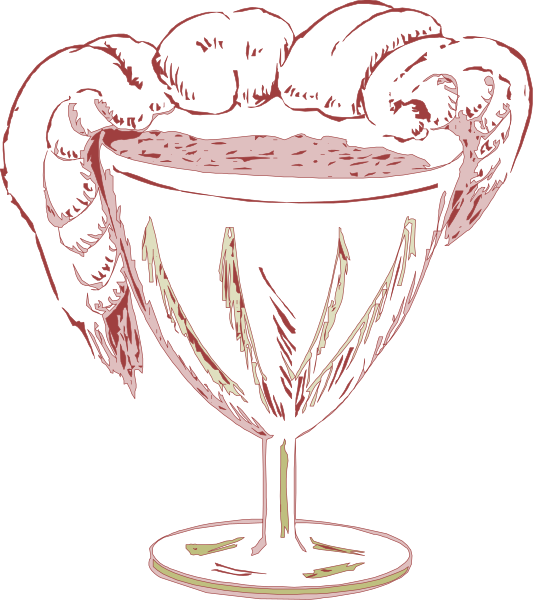 The black and white illustration shows a wine glass with an octopus inside it on top of what appears to be ice cubes in a cocktail shaker.