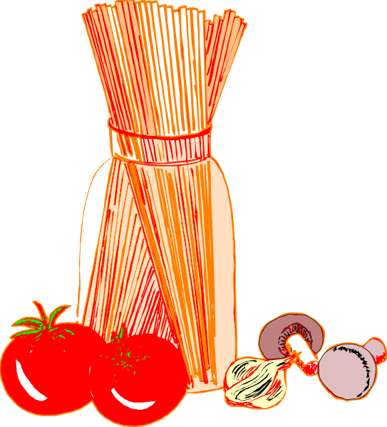 The illustration shows a bunch of straws tied together with string on top left corner; below them is an assortment of vegetables including tomatoes to right side and garlic bulbs in center bottom part.