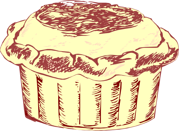 The black and white illustration shows a pie with its lid off sitting on top of what appears to be an open book.