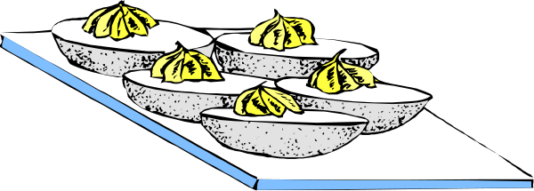 The black and white cartoon shows a row of bowls with food items on top placed along an imaginary line that represents a conveyor belt in what appears to be a kitchen environment.