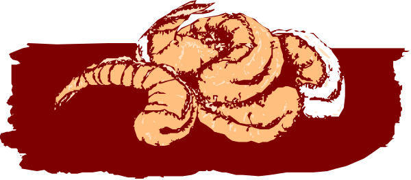 The image shows a cartoon of an animal with horns lying on its back next to what appears to be blood splatters in red against a gray background; there is no text present within this small clip-art graphic.
