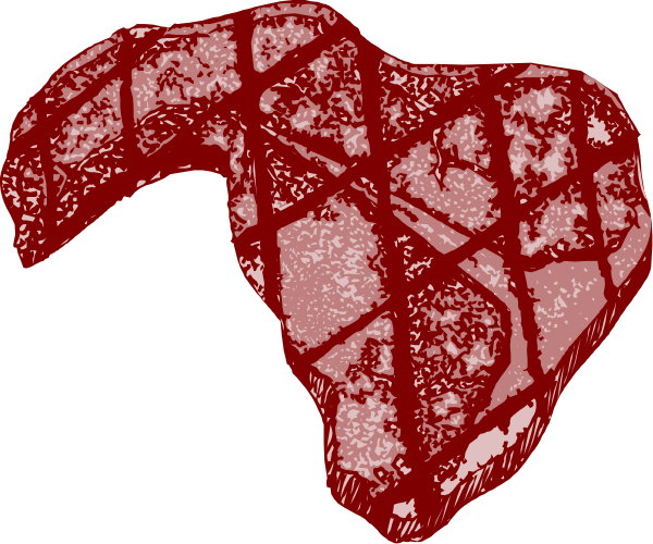 The image shows a black silhouette of an animal with red spots on its body against a white background.