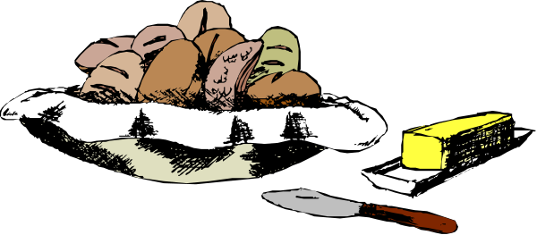 The black and white cartoon shows a plate of food with various items such as eggs, bacon strips, sausage links, toast slices, butter pats, syrup bottle, coffee cup filled with liquid that could be tea or hot chocolate, spoon resting on top of the mug.