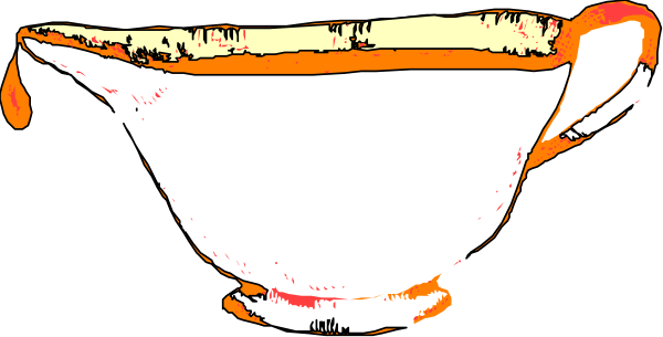 The image shows a black bowl with red dots on it placed against an orange background.
