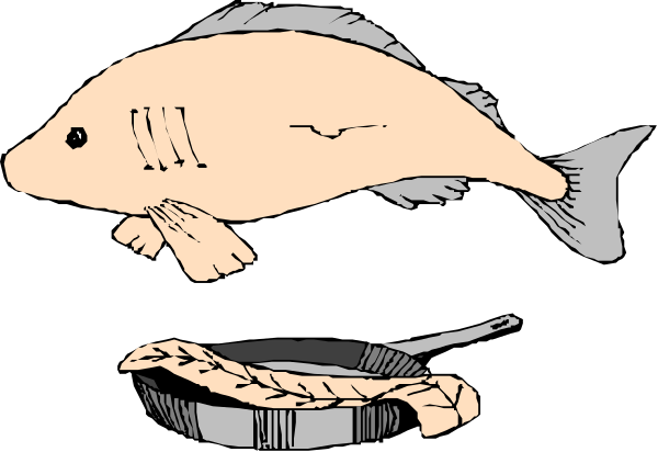 The image shows a cartoon of an anglerfish with glowing lure swimming near a fish pan containing food for it to eat.