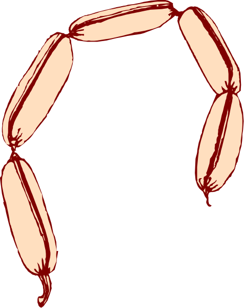 The image shows a black silhouette of three hot dogs with buns on top against a white background.