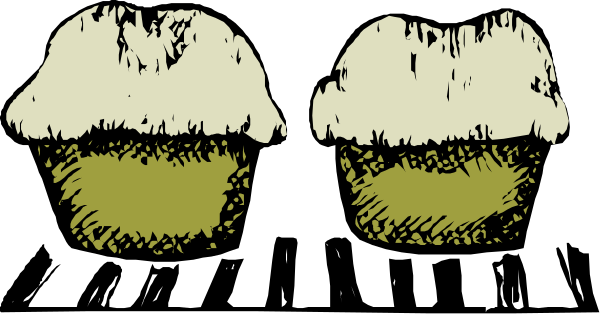 The image shows three cupcakes with different toppings: a chocolate chip cookie on top of one, an ice cream cone on another, and what appears to be a slice of cake as well.