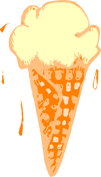 The image shows a cartoon of an ice cream cone with two scoops on top being squirted by syrup from above; there is no text present in this clip-art illustration.