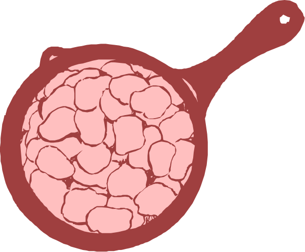 The image shows a cartoon of two pans with food inside them on top of what appears to be an oven door; one pan contains meatballs while the other has something that looks like breaded chicken, and there is also a measuring cup next to it filled with red sauce or gravy.