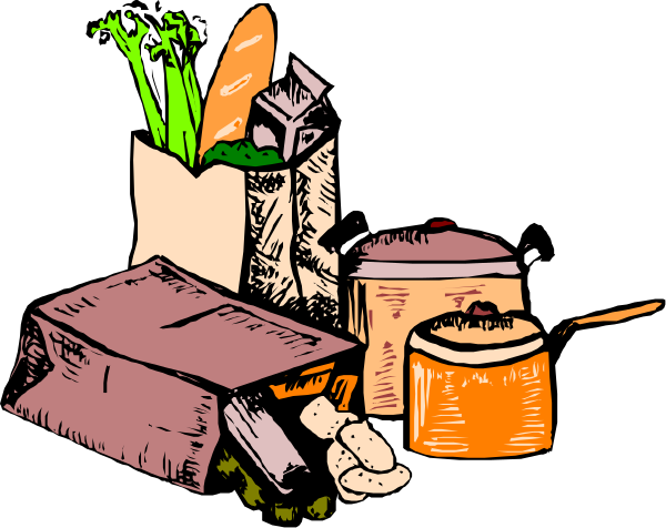 The illustration shows a variety of food items on top of each other with some vegetables to their side; there is no text present in this image.