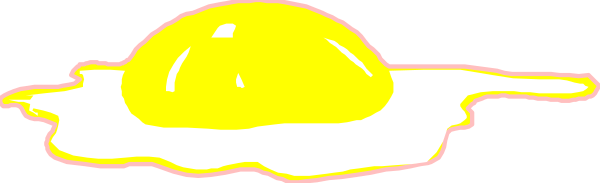The image shows a sunrise with two eggs on top of it against an overcast sky background.