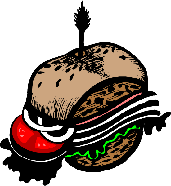 The illustration shows a hamburger with lettuce on top of it placed against a black background.