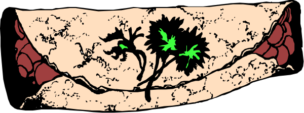 The image shows a stylized depiction of an open book with pages that have various patterns on them; there is no text present in this clip-art illustration.