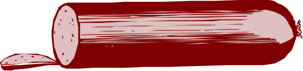 The image shows a red sausage with two white spots on it placed against a gray background.