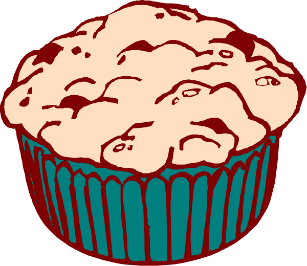 The image shows a cartoon of an apple pie with crumb topping on top inside a blue cupcake wrapper next to two small pieces of cake that look like muffins in front of it.