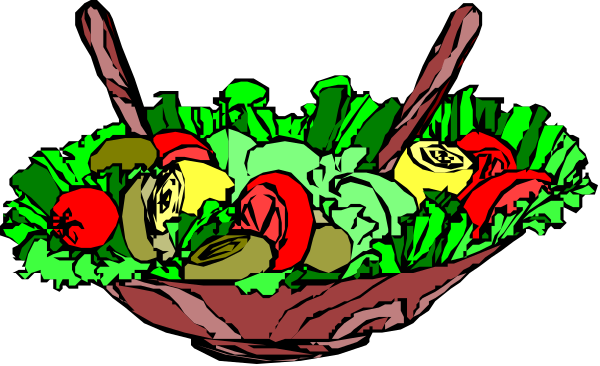The image shows a colorful salad with various vegetables like carrots, broccoli, lettuce, tomatoes in a bowl on top of what appears to be an oven mit.