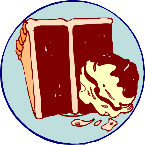 The illustration shows a slice of cake with ice cream on top next to an empty pie crust.