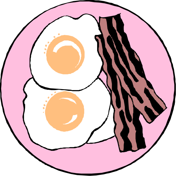The image shows a breakfast meal consisting of two eggs with yolks intact on top of bacon strips next to an egg over easy in front of them all.