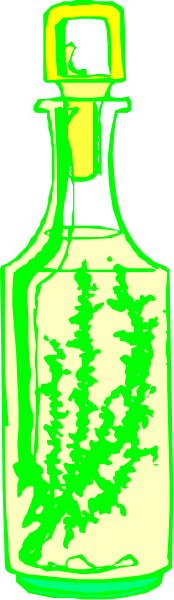 The image shows a green bottle with white spots on it against a gray background.