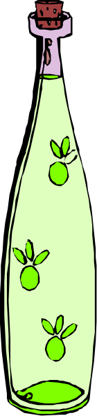 The image shows a cartoon of an apple tree with green apples growing on it inside what appears to be a bottle-shaped vase filled with water.