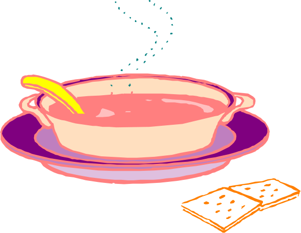 The image shows a pink teacup with lemon on top of it next to two bowls filled with soup placed side by side on what appears to be a table in an indoor environment; there is also a small plate and some cookies nearby, suggesting that this might represent a meal or snack setting.