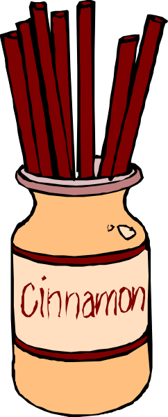 The image shows a jar filled with cinnamon sticks labeled "CINNAMON" on top of it.