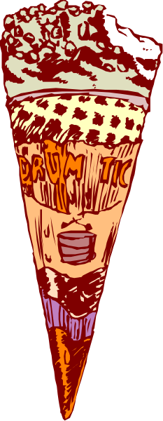 The image shows a closeup of an ice cream cone with two scoops on top against a dark background; there is also text that reads "BROWN TRIC" in white letters atop one of the cones, and below it appears to be another word or phrase obscured by the edge.