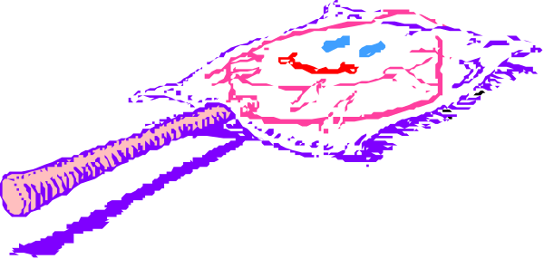 The image shows a pixelated representation of an object that resembles a clock with two hands indicating different times on each side; it is set against what appears to be a dark background.