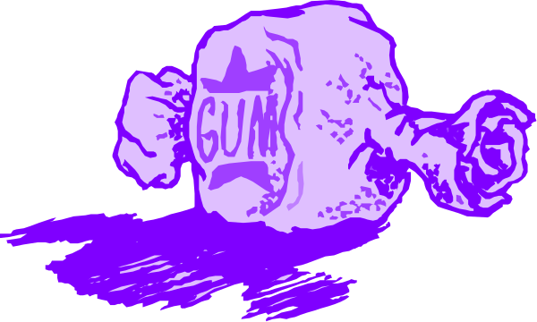 The image shows a cartoon of an overturned rock with "GUN" written on it lying next to another smaller stone labeled as "BOMB."