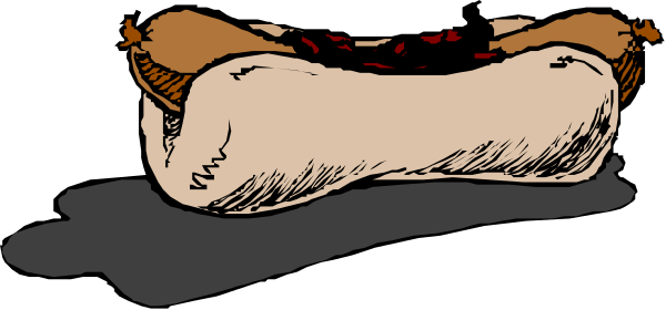 The cartoon shows a hot dog with ketchup on top sitting inside an open bun that is placed next to what appears to be a black liquid substance in front of it.