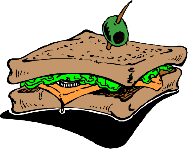 The illustration shows a sandwich with various fillings on it placed inside what appears to be a piece of bread that has been cut in half lengthwise.