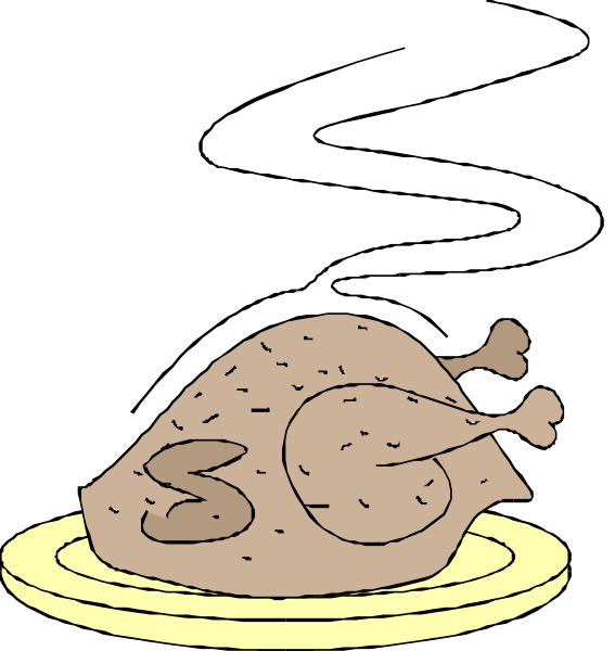 The image shows two panels of a cartoon depicting an animated turkey on a plate with "S" written over it in one panel and "G" written over it in another.