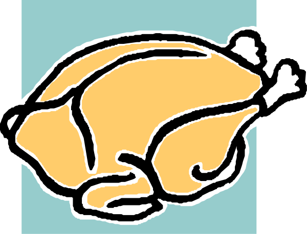 The image shows a cartoon of an orange chicken with its wings spread out on top of what appears to be a blue surface, possibly representing water given the context provided by "turkey in water."