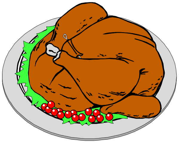 The image shows a cartoon of two plates with turkeys on them; each plate has cranberries around it as well.