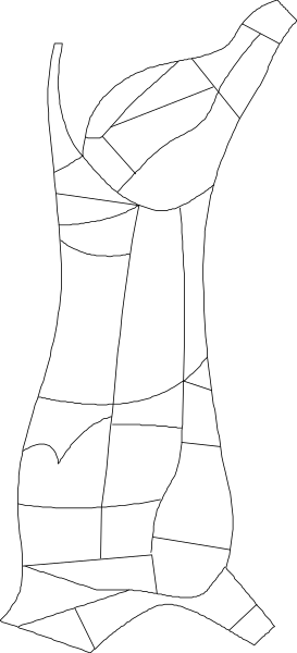 The black and white silhouette of a dog on its hind legs with an object resembling a puzzle piece above it in front of a dark background.