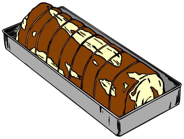 The image shows a loaf of bread with butter on top placed inside an oven tray that is sitting next to it.