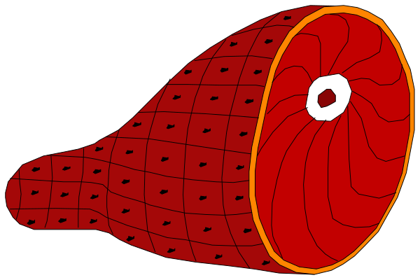 The image shows a cartoon of an uncooked roast with meat inside it on top of what appears to be a stove burner in a kitchen environment.