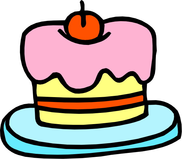 The image shows a colorful cartoon cake with layers of different flavors on top of a plate next to an apple slice.