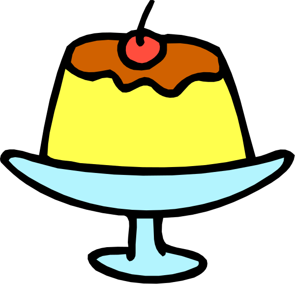 The image shows a cartoon of two cakes on stands: one with an apple slice atop it is placed to its left in front view; another cake without any visible decoration sits behind them both from above, also facing forward but slightly obscured by the first cake's stand and partially cropped out.