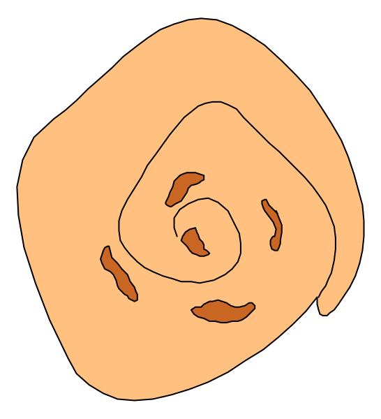 The image shows a simple line drawing of an abstract shape with two curved lines forming what appears to be eyes on either side of it, resembling a face-like design against a black background.