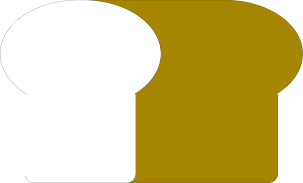 The image shows a simple cartoon of two stylized bread loaves with eyes on them sitting next to each other in front of what appears to be an oven door that is open at one end.