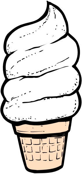 The image shows a single ice cream cone with vanilla soft serve on top of it against a black background.