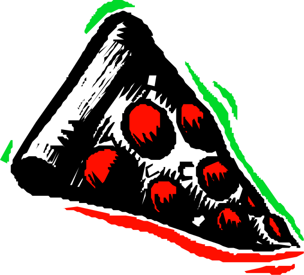 The image shows a slice of pizza with pepperoni toppings on it against a black background.